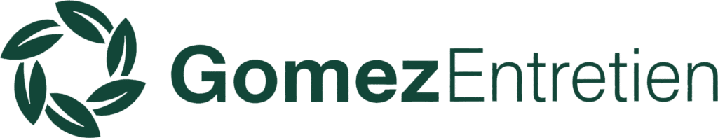 Gomez Entretien : Logo et services de maintenance Logo Gomez Entretien avec couronne de feuilles vert foncé.